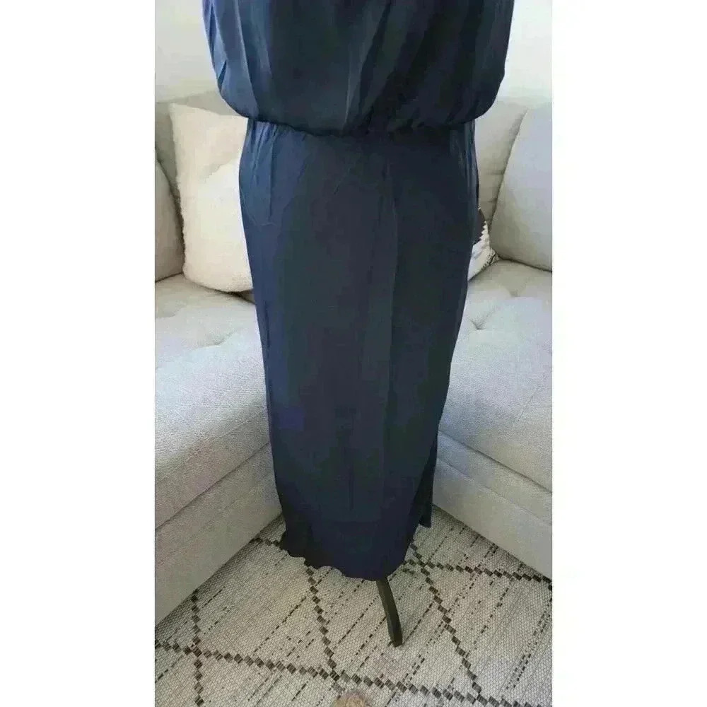 NWT PRETTYGARDEN Navy Satin Elegant Sleeveless Mock Neck Dress, Size M - Picture 6 of 16